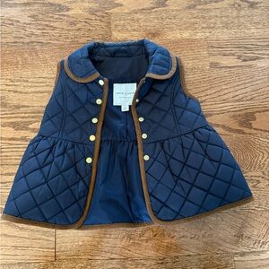 Navy Quilted Vest with Brown suede Trim 3-4 yr